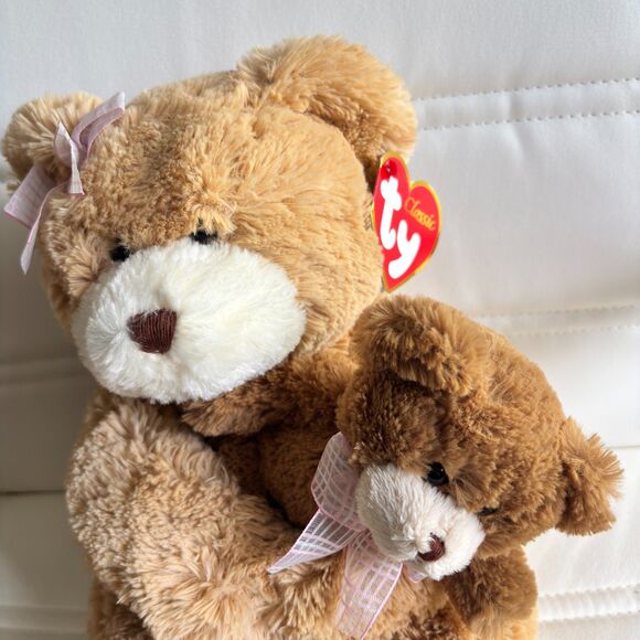 Vintage 2005 Classic TY 100% Silk CRADLES The 16" Mommy & Cub Teddy Bear Plush - Picture 3 of 9